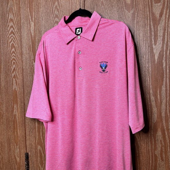 FootJoy FJ Pink Stripe Golf Polo Shirt Mens XL Pine Knob Golf Club Embroidered - Picture 2 of 9